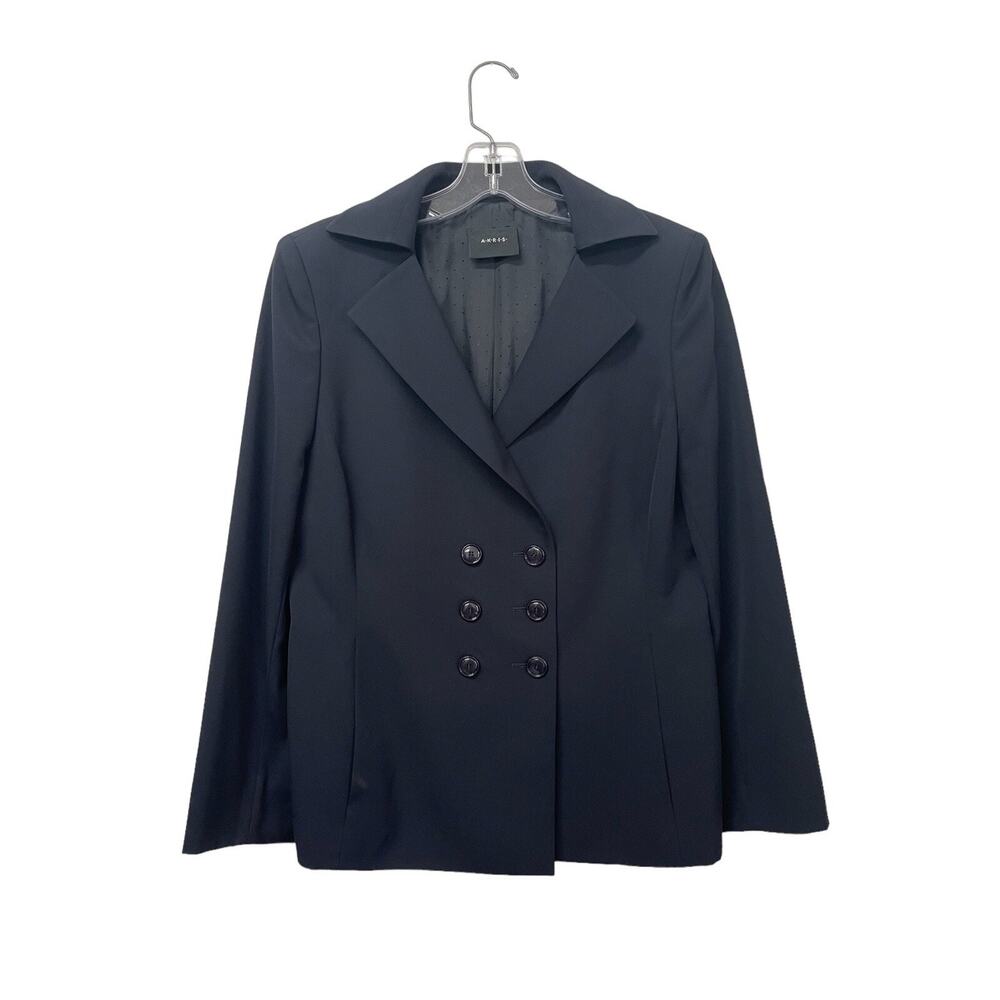 Akris Navy Blue 6 Button Wool Blazer Womens Size US 10 Made In Italy